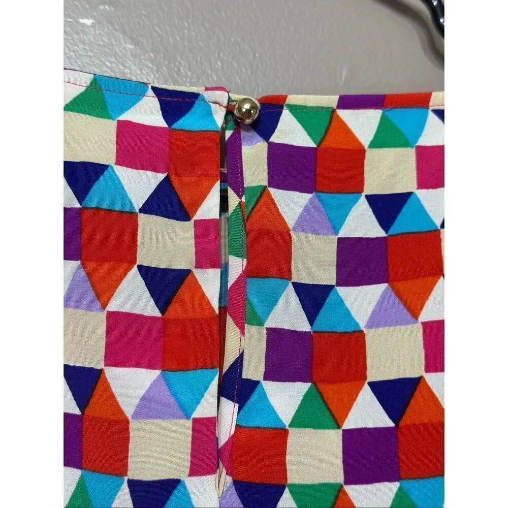 NWOT Kate Spade 100% Silk Abbey Sheath Geometric Fit & Flare Smocked Waist Dress